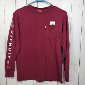 RipnDip Burgundy Long Sleeve Tee-Shirt Lord Nermal Cat Size Small Men's